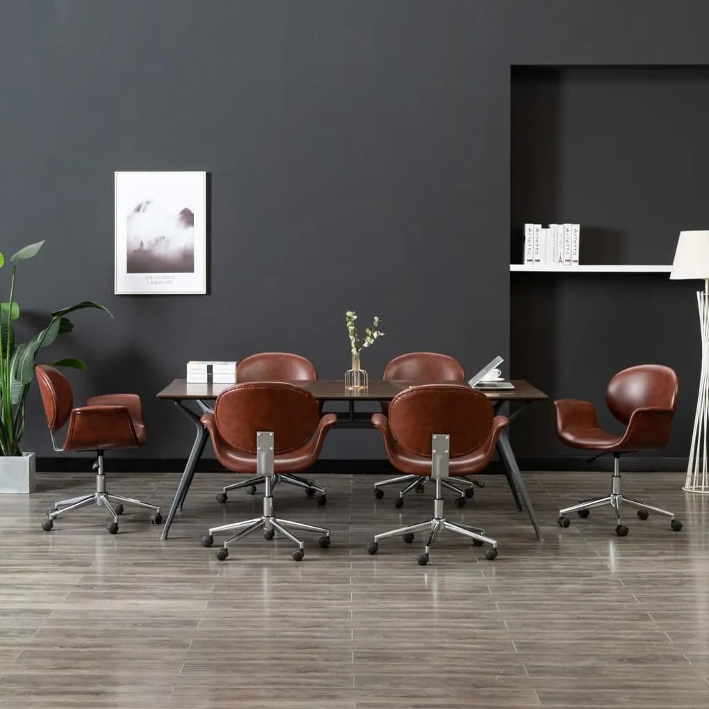 3054862 vidaXL Въртящи се трапезни столове, 6 бр, кафяви, изкуствена кожа