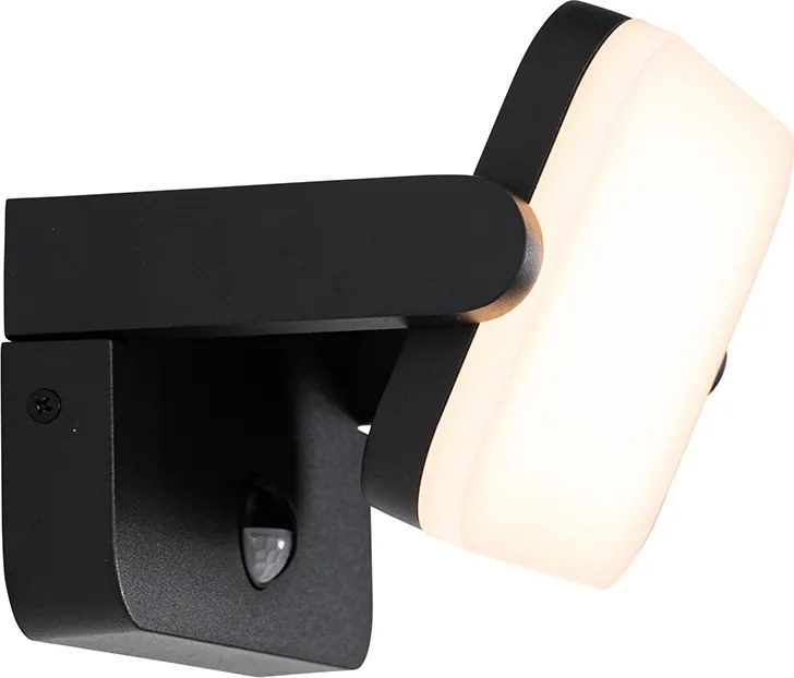 Външна стенна лампа черна с LED регулируема с датчик за движение - Kamile