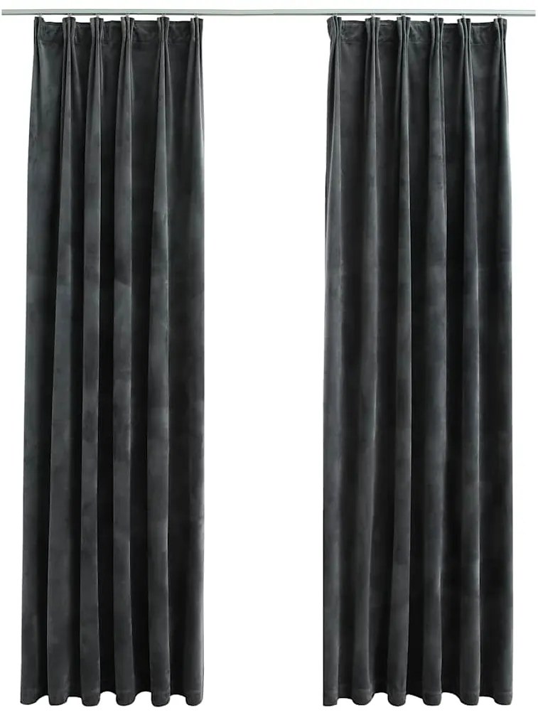 134502 vidaXL Затъмняващи завеси с куки, 2 бр, кадифе, антрацит, 140x245 см