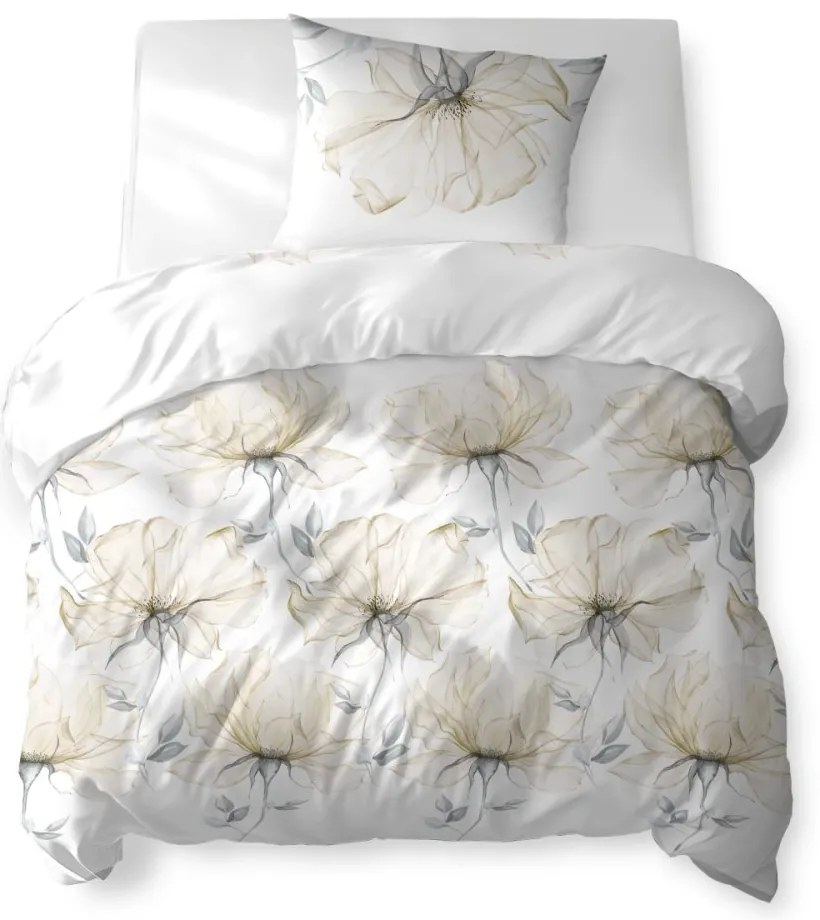 Дишащо памучно спално бельо с бежови цветя 3 časti: 1ks 160x200 + 2ks 70x80