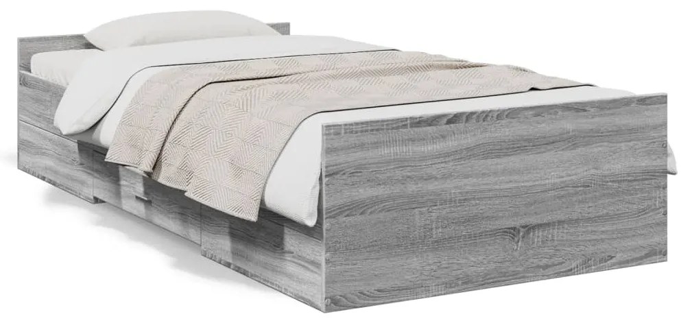 3280354 vidaXL Рамка за легло с чекмеджета сив сонома 75x190см инженерно дърво