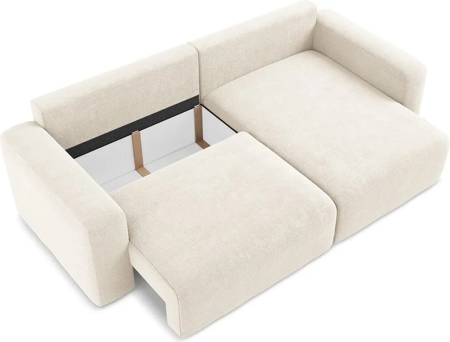 Кремав шенилов сгъваем/с място за съхранение ъглов диван (десен ъгъл) Kona – Makamii