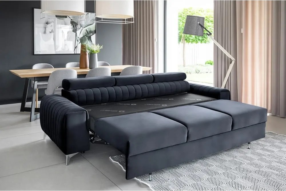 Антрацитен кадифен разтегателен диван 261 cm Laurence – ELTAP