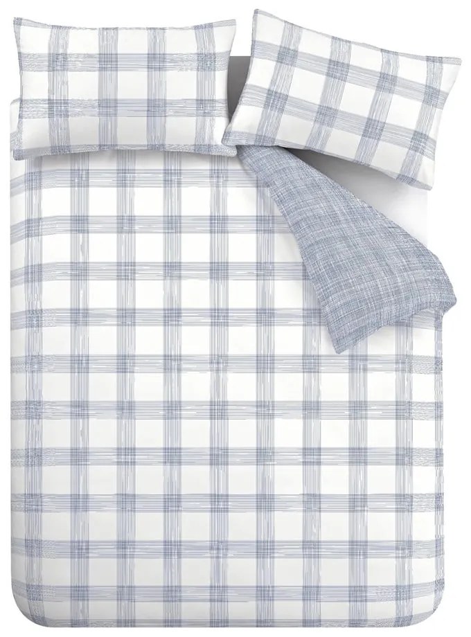 Бяло-синьо двойно памучно спално бельо 200x200 cm Marlow Check – Bianca