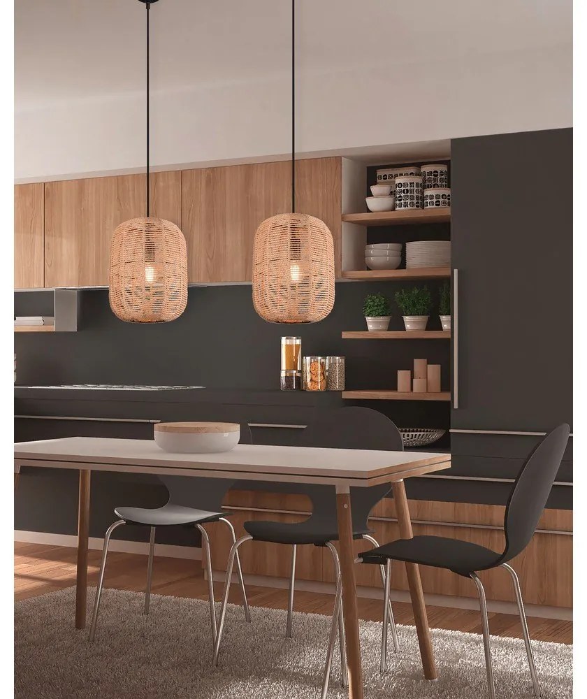 Светлокафяво висящо осветително тяло с текстилен абажур ø 25 cm Runa – Trio