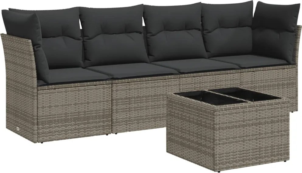 3249079 vidaXL Градински комплект с възглавници, 5 части, сив полиратан