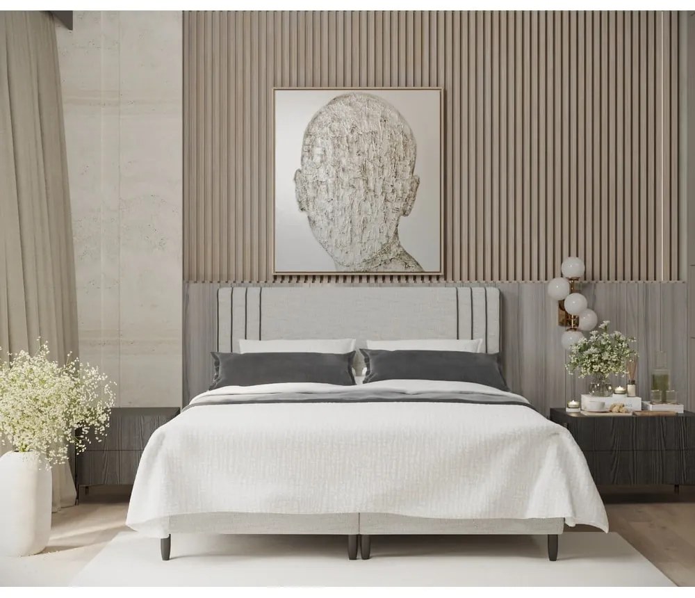 Светлосиво тапицирано двойно легло с място за съхранение 140x200 cm Musca – Maison de Rêve