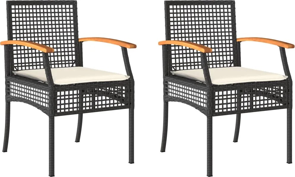 366247 vidaXL Градински столове с възглавници 2 бр черни полиратан и акация