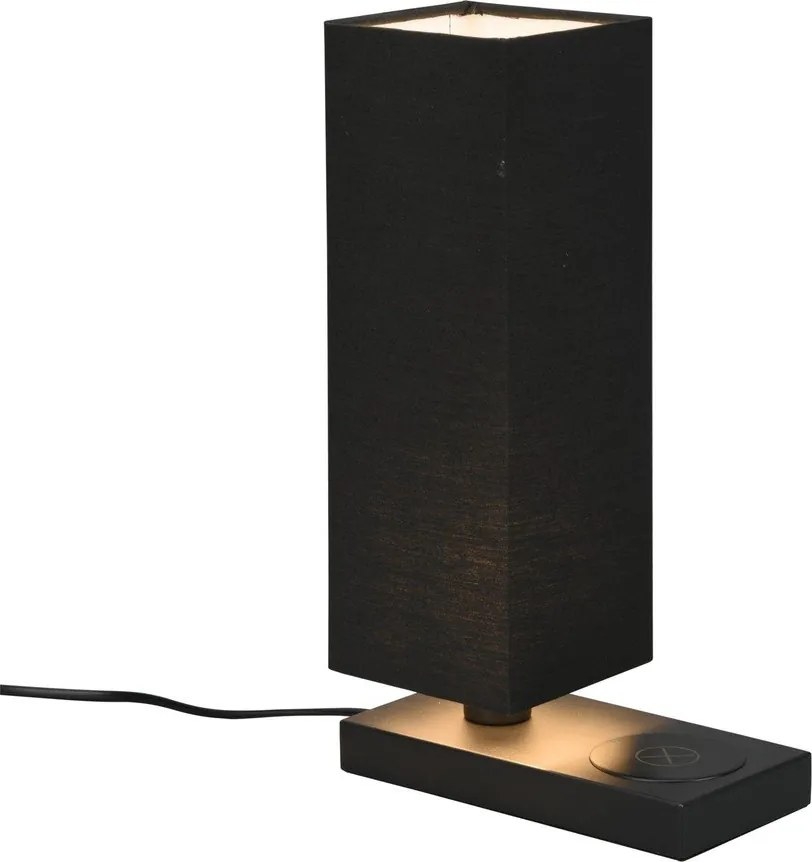 Матовочерна настолна лампа с безжично зарядно устройство (височина 35 см) Haley - Trio