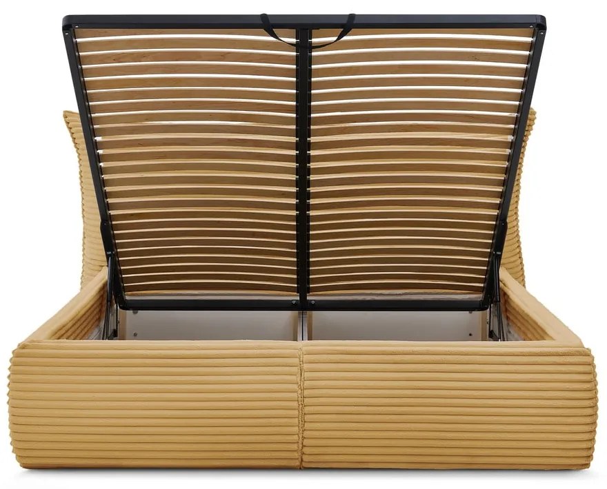 Жълто двойно тапицирано легло с място за съхранение с включена подматрачна рамка 160x200 cm Jade – Bobochic Paris