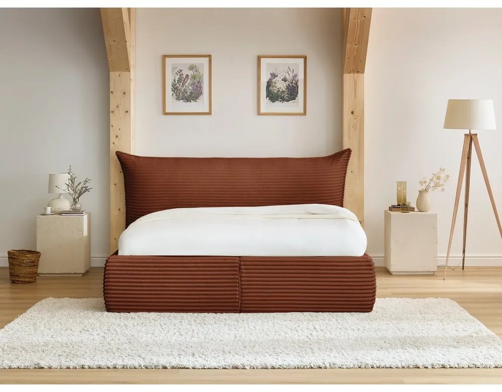 Двойно тапицирано легло с място за съхранение с включена подматрачна рамка в тухлен цвят 160x200 cm Jade – Bobochic Paris