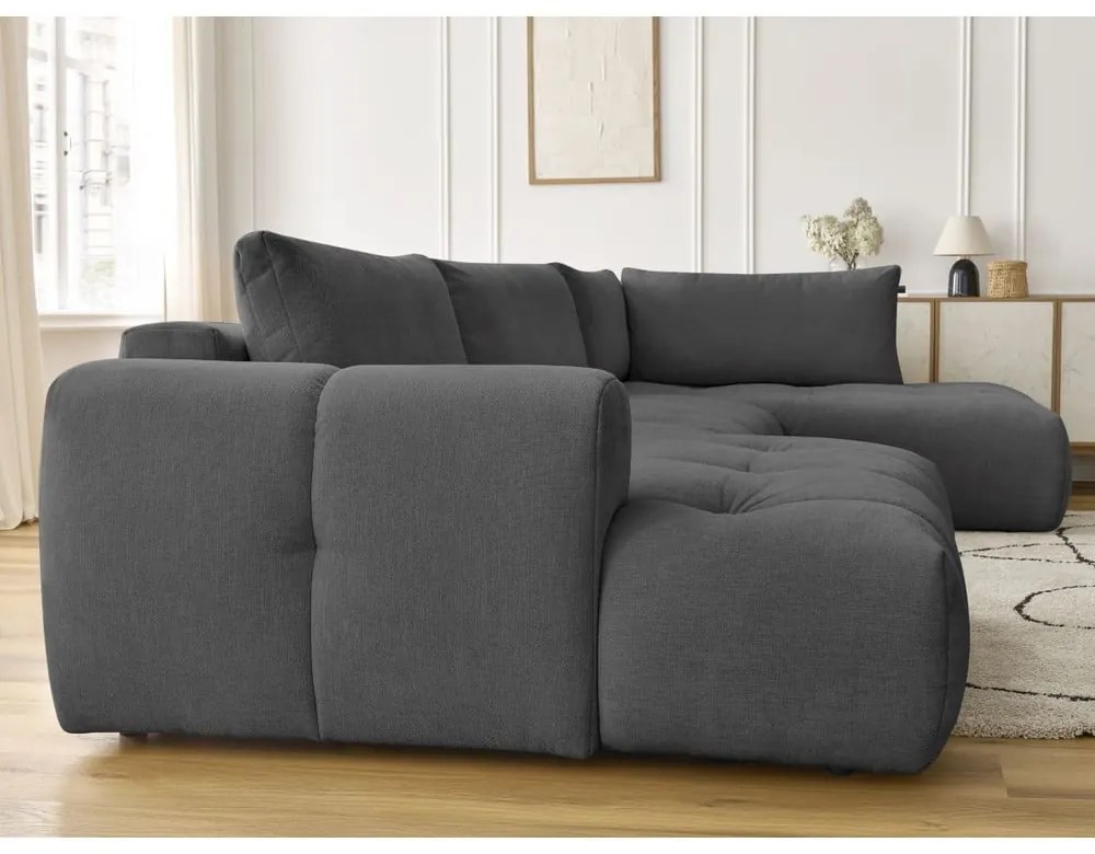 Тъмносив сгъваем/с място за съхранение ъглов диван (десен ъгъл/U форма) Fuji – Bobochic Paris