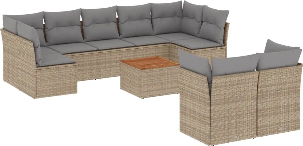 3256143 vidaXL Градински диван с възглавници 10 части бежов микс полиратан