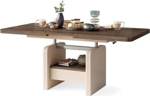 ЛЕКСУС Кафяв дъб/Бежов (Шампанско) - МОДЕРНА РАЗТЕГАТЕЛНА ХОЛНА МАСА С ПОВДИГАЩ МЕХАНИЗЪМ