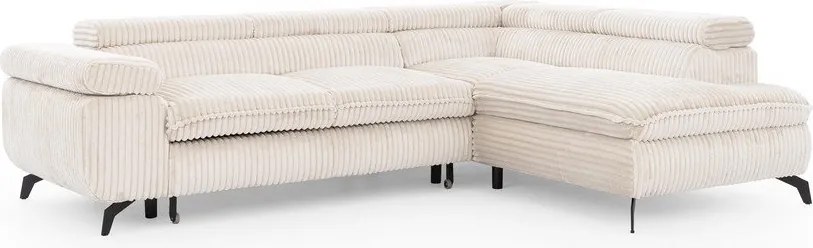 Кремав ъглов диван от рипсено кадифе (десен ъгъл L форма) Marbeya – Ropez
