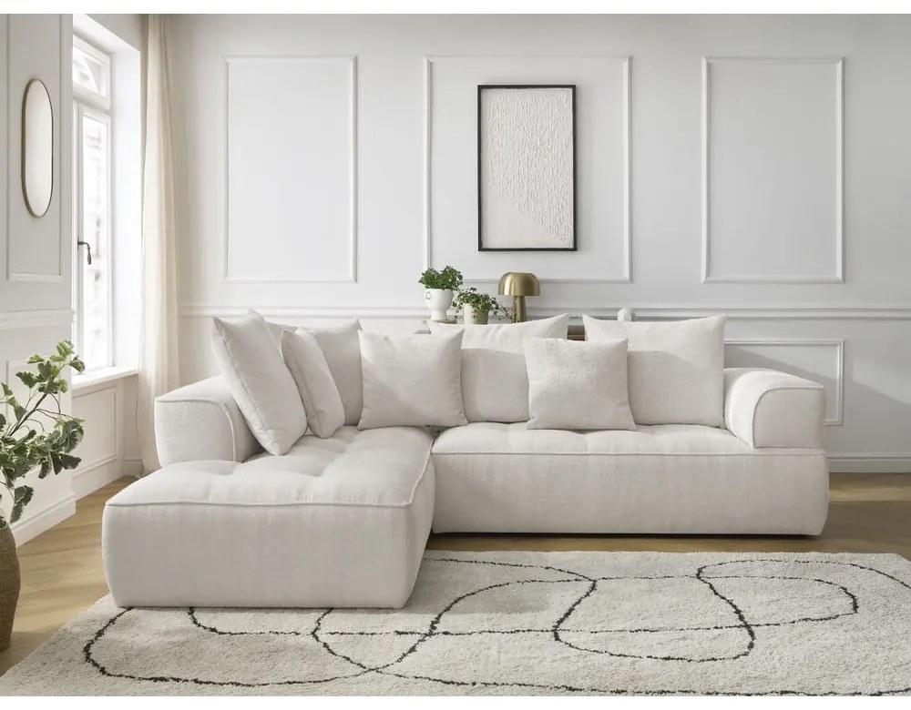 Бежов шенилов ъглов диван (ляв ъгъл/L форма) Whesley – Bobochic Paris