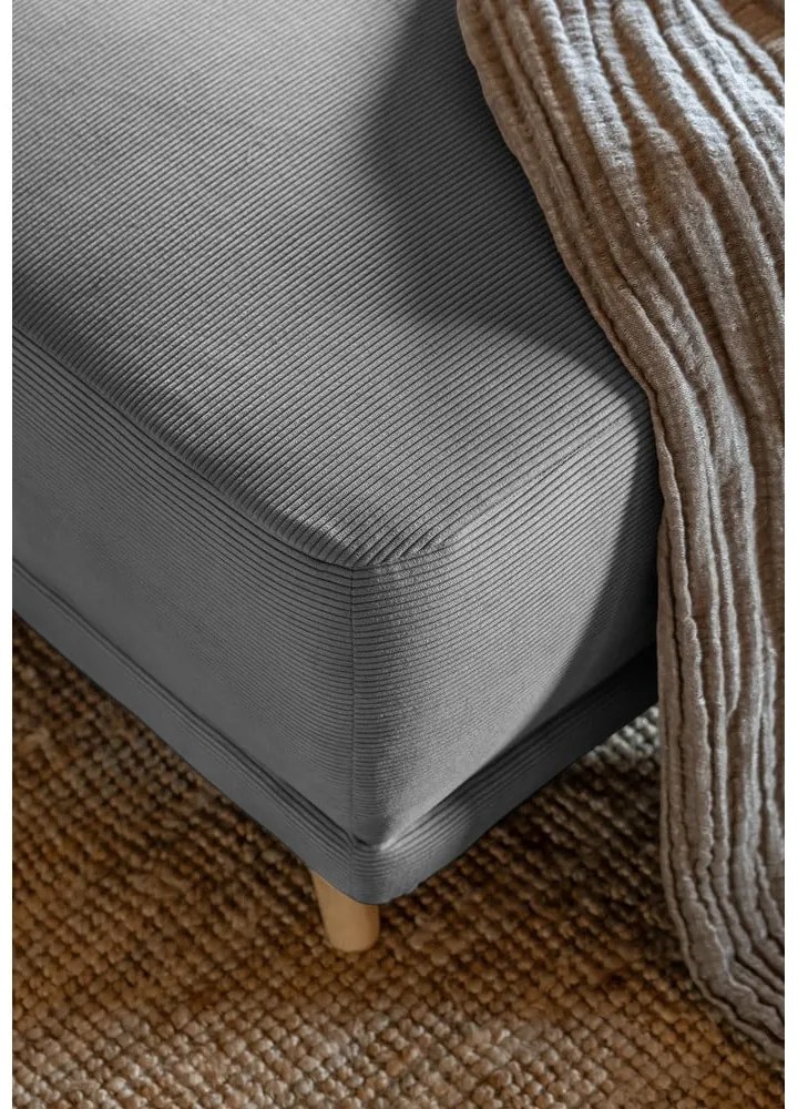 Ъглов разтегателен диван от сив велур (десен ъгъл/U-образна форма) Lazy Lukka - Miuform