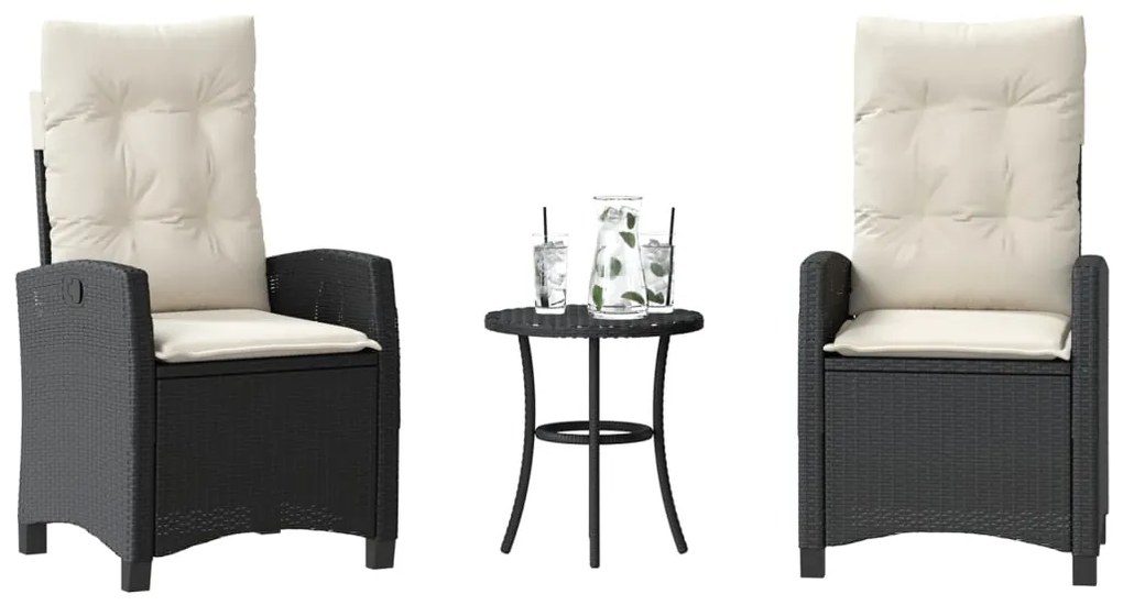 365224 vidaXL Бистро комплект с възглавници 3 части черен полиратан