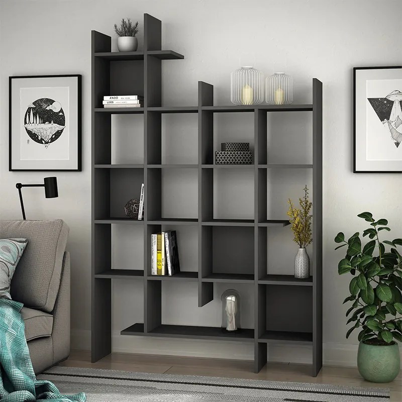 Меламинов шкаф за книги Manco в антрацитен цвят 122x25,5x188см.