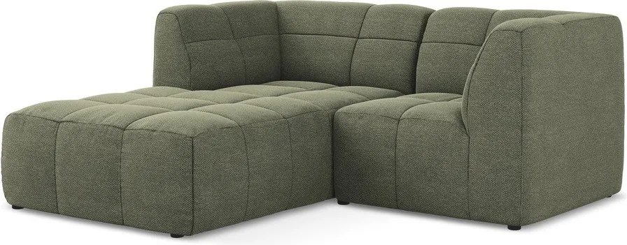 Зелен ъглов диван от прежда с примки от букле (ляв ъгъл) Aloha – Makamii