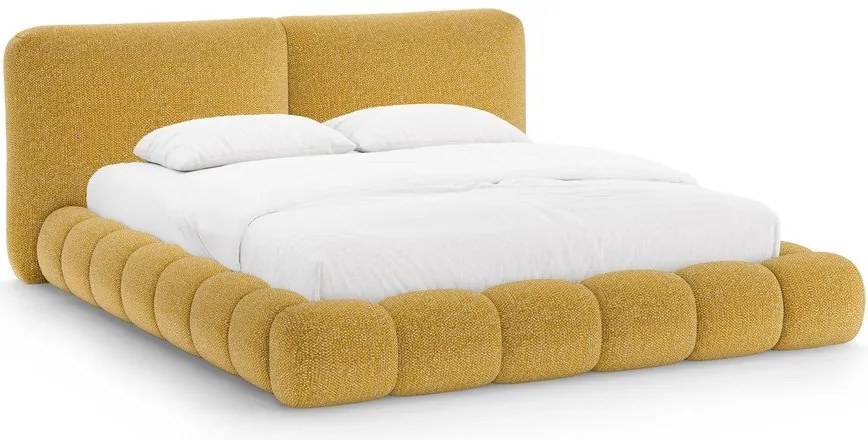 Двойно легло 180x200 cm тапицирано с място за съхранение с включена подматрачна рамка в цвят горчица Solange – Micadoni