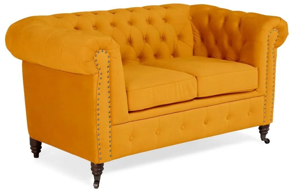 Диван Chesterfield в цвят жълто, двуместен 150х86х80 см