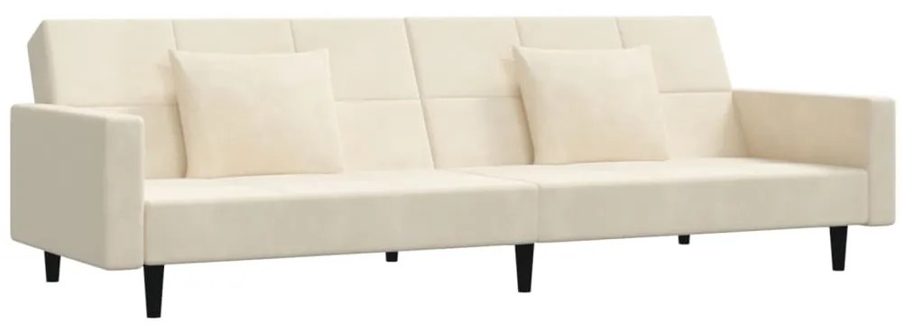 375823 vidaXL 2-местно разтегателно канапе с две възглавници, кремаво, кадифе