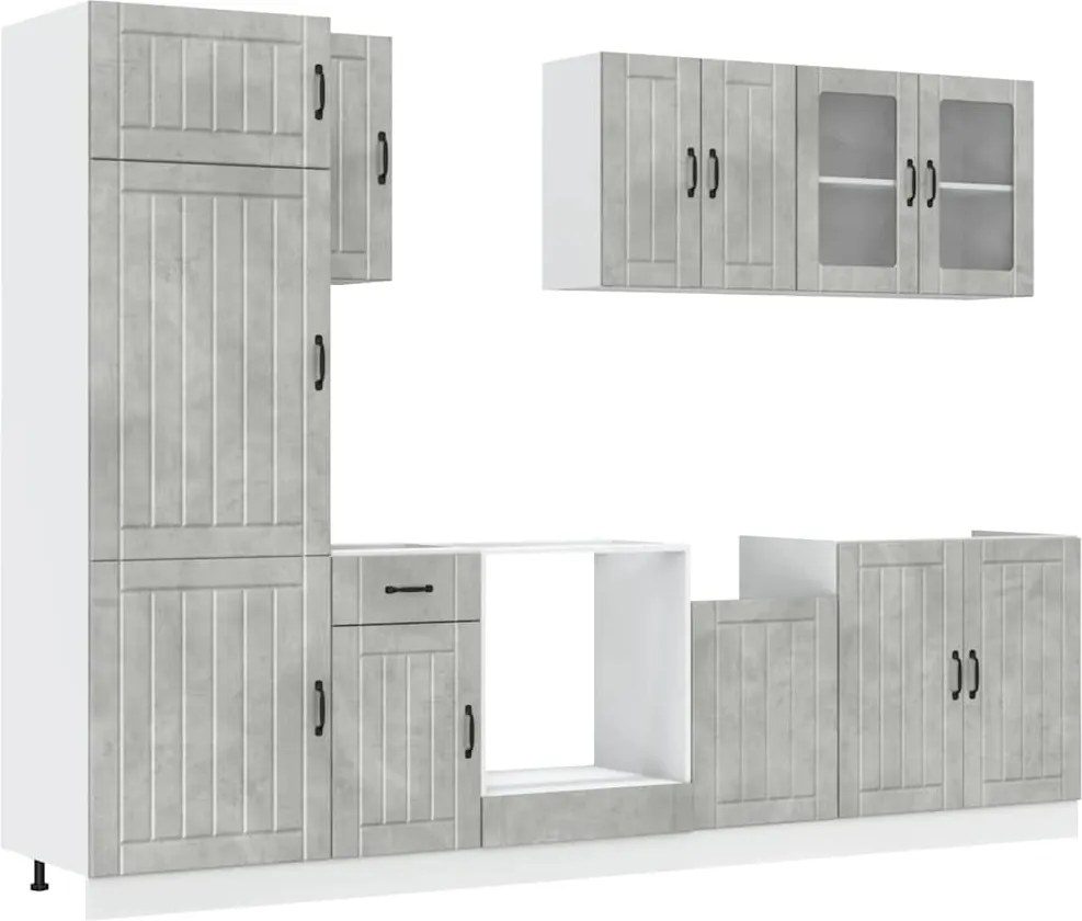 3314805 vidaXL Комплект кухненски шкафове от 8 части "Lucca", бетонно сив, инженерно дърво