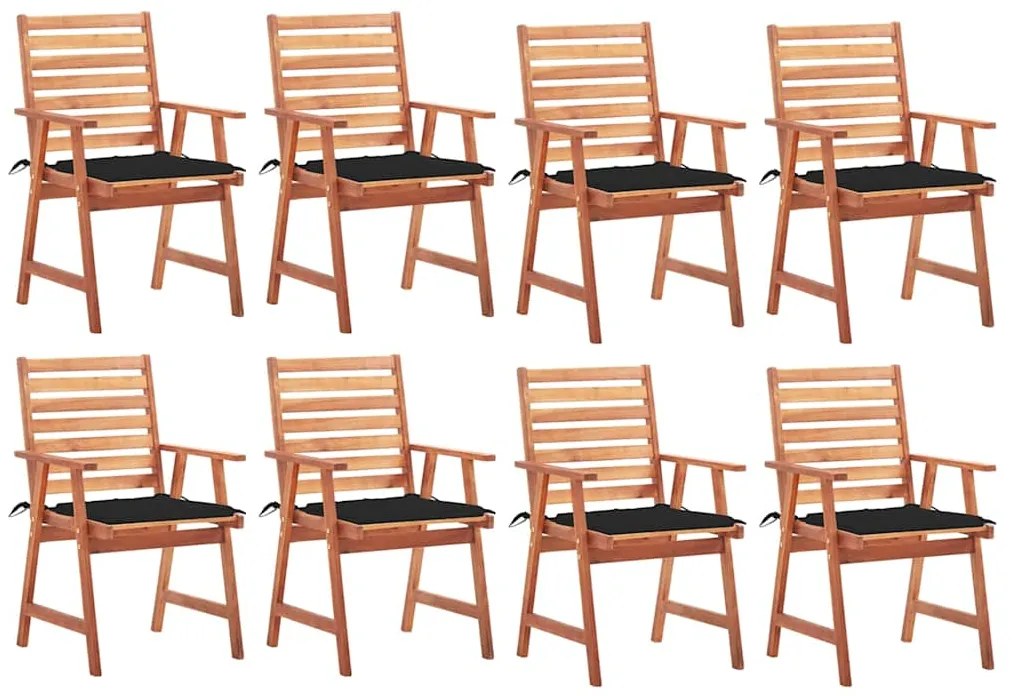 3078381 vidaXL Градински трапезни столове, 8 бр, с възглавници, акация масив