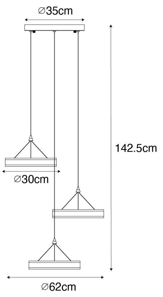 Висяща лампа черна кръгла с LED 3-степенна димируема 3-светлина - Lyani