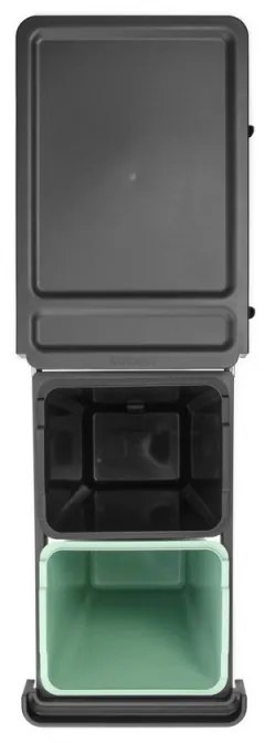 Кош за разделно събиране на боклук Brabantia Sort&Go 1008863, 2x30 л, Вътрешен монтаж с телескопична рамка, Сив/зелен