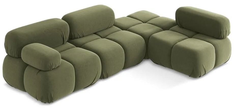 Светлозелен кадифен модулен ъглов диван (десен ъгъл) Lokua – Makamii