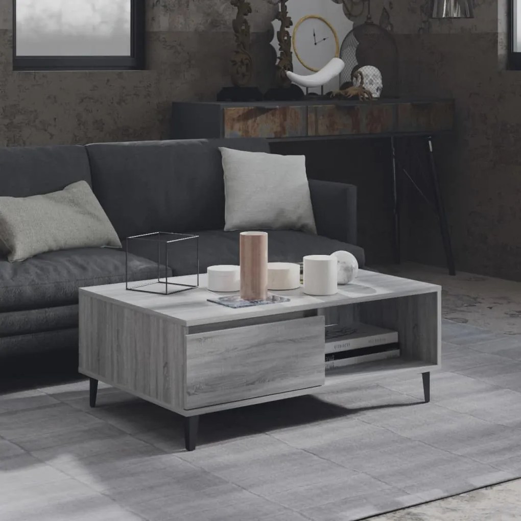 813174 vidaXL Кафе маса, сив сонома, 90x60x35 см, инженерно дърво