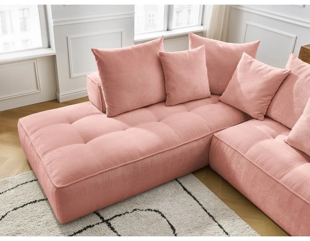 Розов шенилов ъглов диван (десен ъгъл/L форма) Whesley – Bobochic Paris