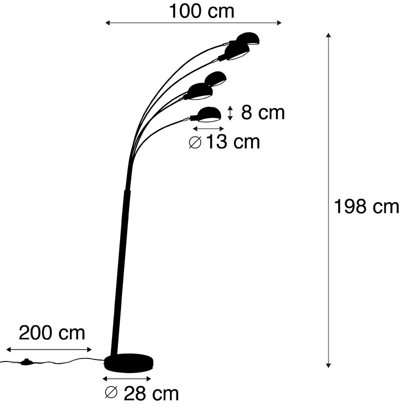 Дизайнерска подова лампа черна 5-светлина - шейсетте