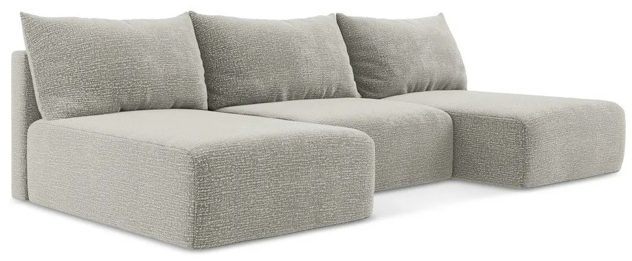 Светлосив разтегателен ъглов диван с място за съхранение Kalena – Makamii