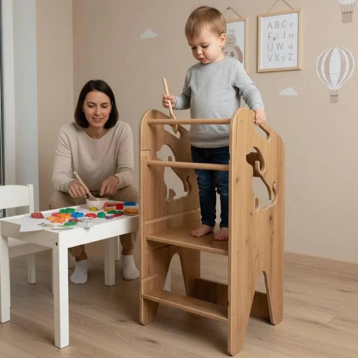 Детски кухненски помощник - безопасна учебна кула с регулируема височина pes