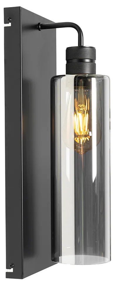 Модерна стенна лампа черна с опушено стъкло - Stavelot