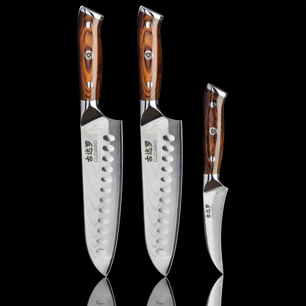 Gudaro-комплект 2x Santoku кухненски нож FENG 7,5"+ 1xкухненски нож за плодове FENG 3,5"