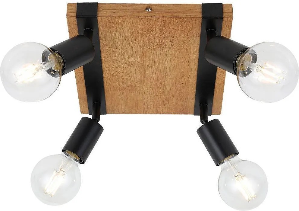 Квадратен спот за таван LORENZO, черен, 4хE27