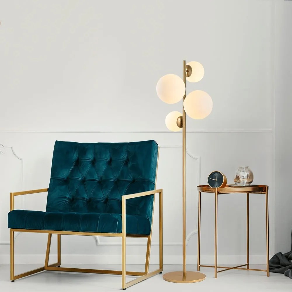 Подова лампа в златисто със стъклен абажур (височина 162 cm) Fazli – Opviq lights