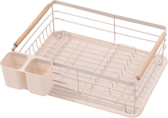 Разопакован: Сушилник за съдове Rosberg R53000N, Подвижна тава, Дървени дръжки, Бежов