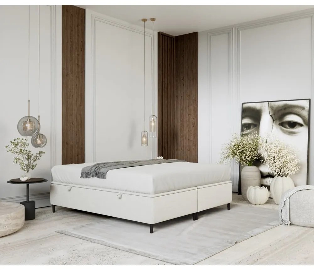 Кремаво тапицирано двойно легло с място за съхранение 140x200 cmTate – Maison de Rêve