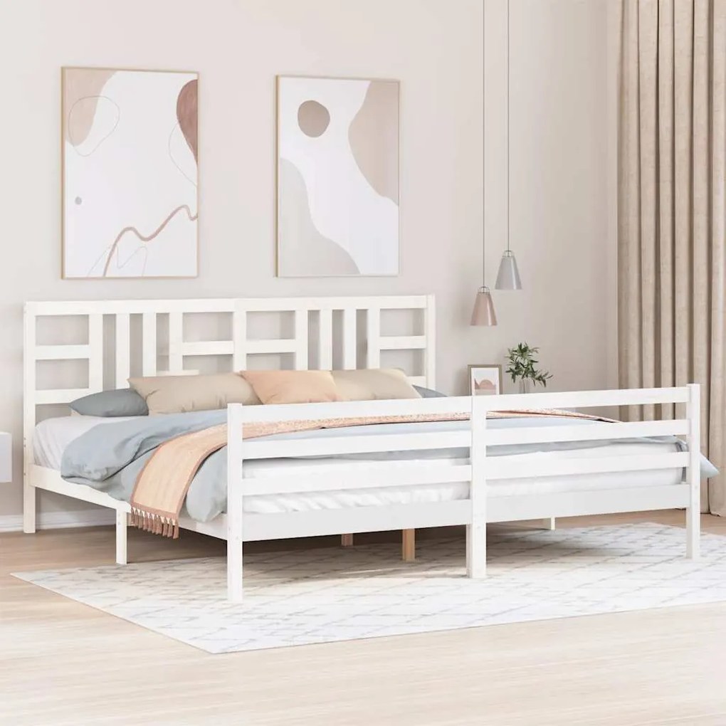 3193942 vidaXL Рамка за легло с табла, бяла, 200x200 см, масивно дърво