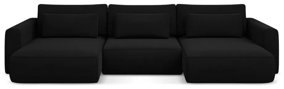 Черен кадифен разтегателен ъглов диван с място за съхранение (U форма) Kapua – Makamii