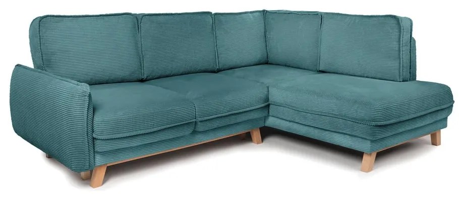 Тюркоаз сгъваем ъглов диван от рипсено кадифе (десен ъгъл) Tori – Bonami Selection
