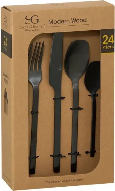 Комплект прибори Secret de Gourmet Modern Wood, Инокс, 24 части