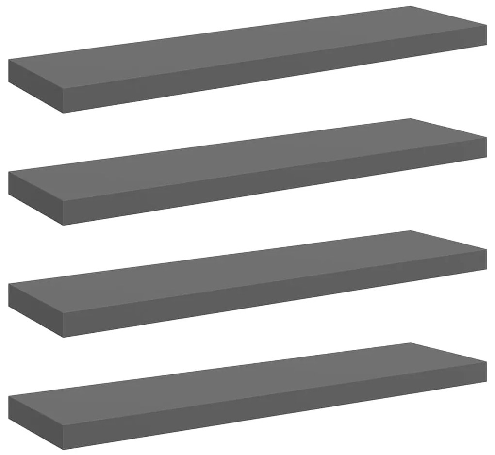 323798 vidaXL Окачени стенни рафтове, 4 бр, сив гланц, 90x23,5x3,8 см, МДФ