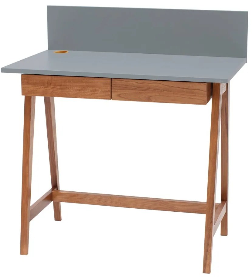 Сиво бюро с основа от ясенова дървесина, дължина 85 cm Luka Oak - Ragaba