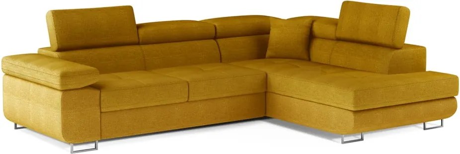 Жълт разтегателен ъглов диван с място за съхранение (десен ъгъл L форма) Anton – ELTAP